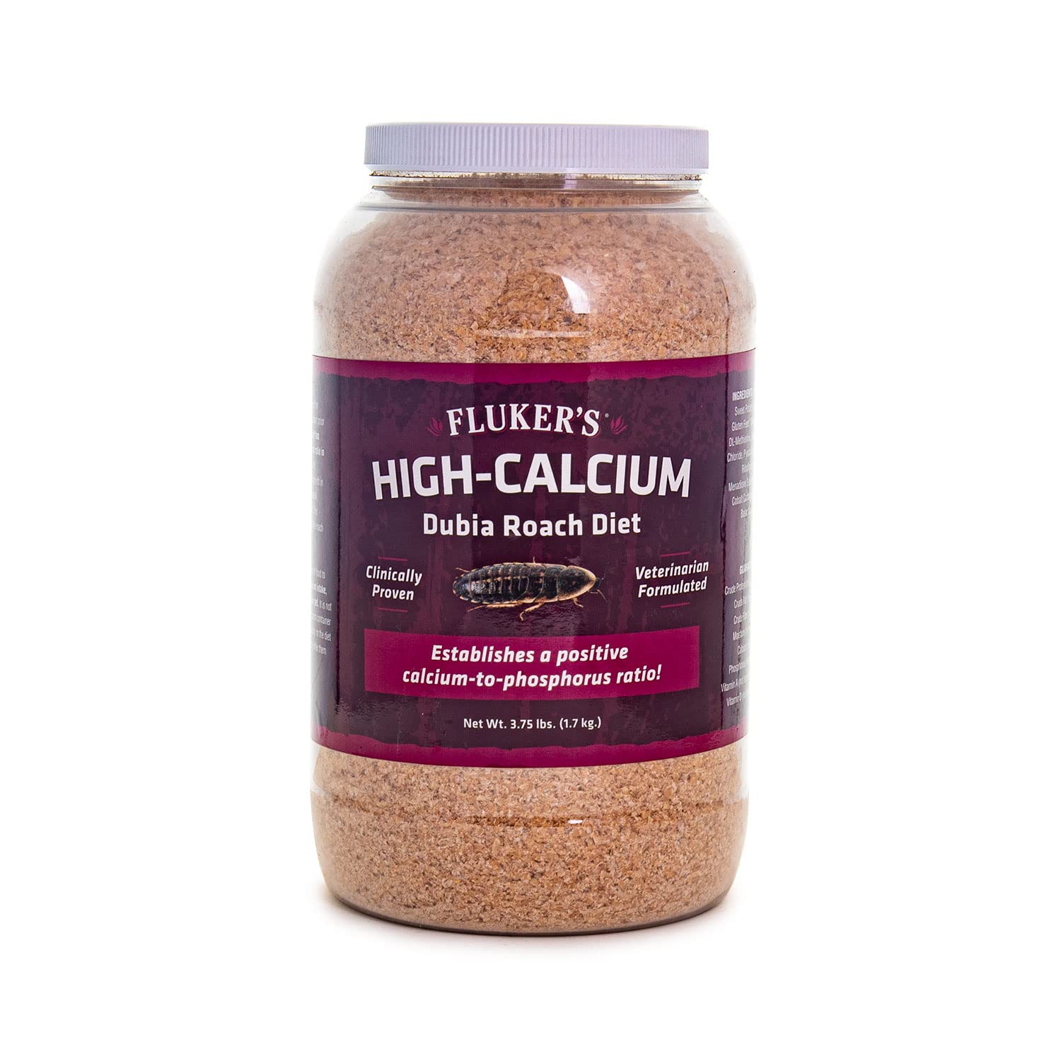Close-up of Fluker's diet powder highlighting calcium-rich texture for roach gut-loading.