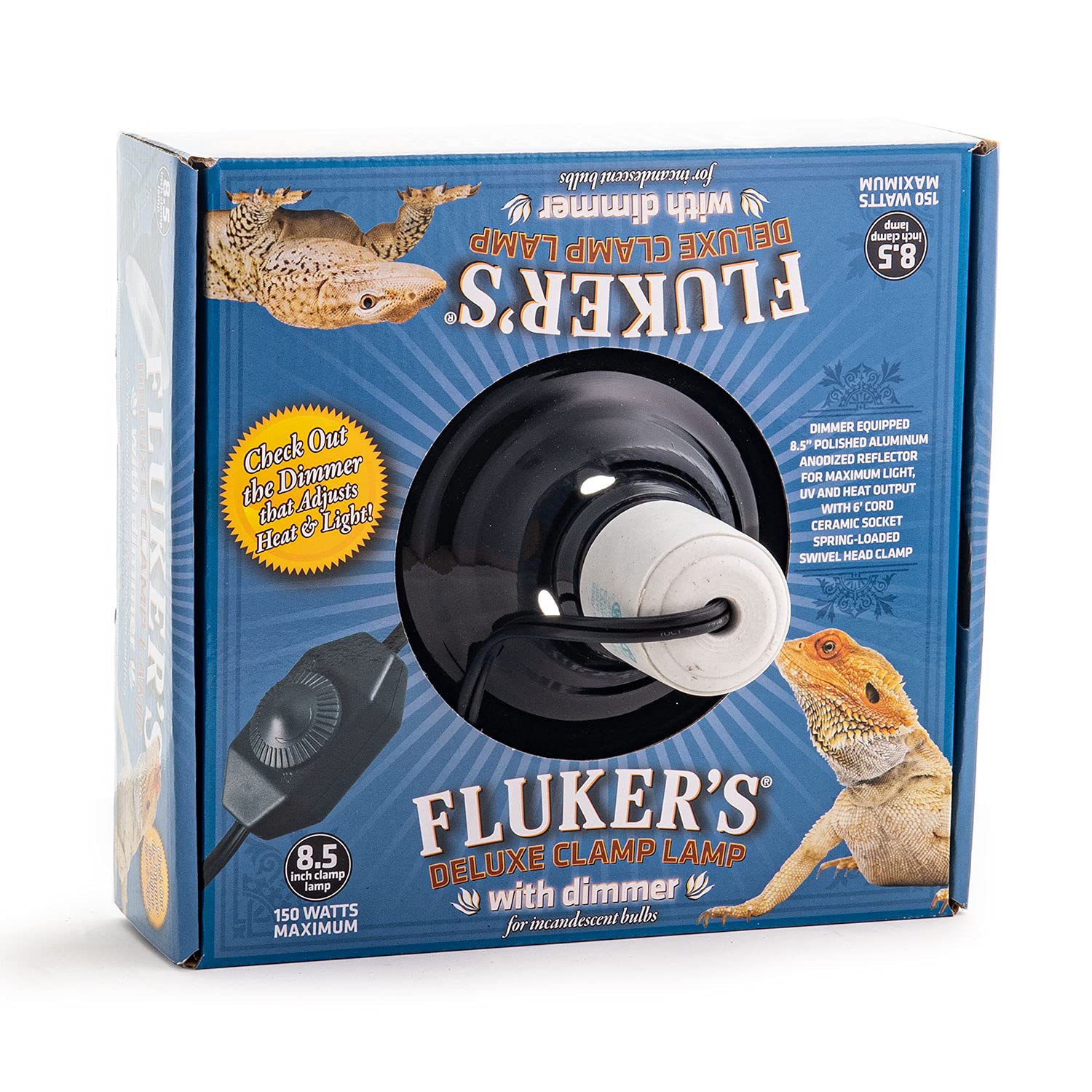 Fluker's Repta-Clamp Lamp dimmer switch in use for adjustable warmth.