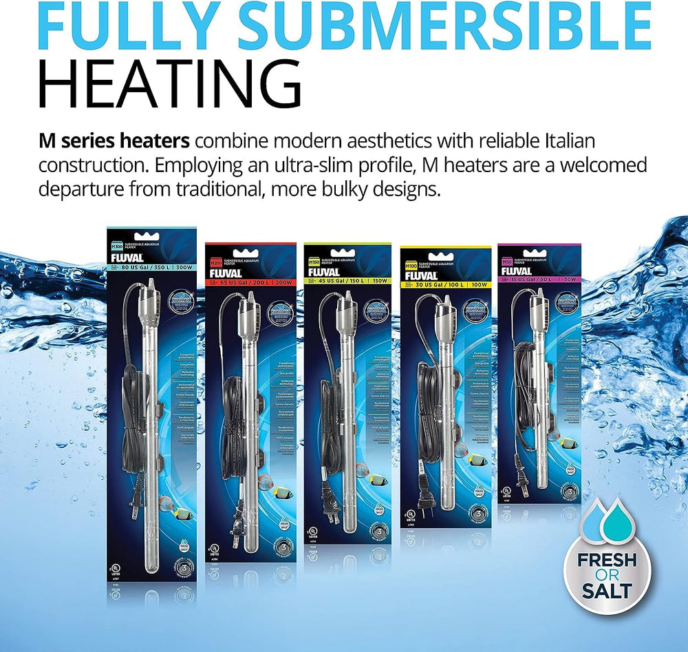 Fluval M 200W submersible heater delivers precise temperature control.