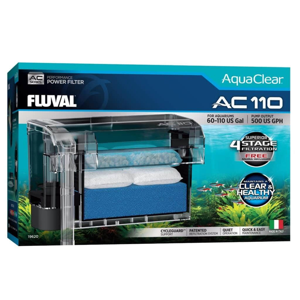 Fluval AC110 filter assembly shows a ready-to-install filtration system for reliable aquarium filtration.
