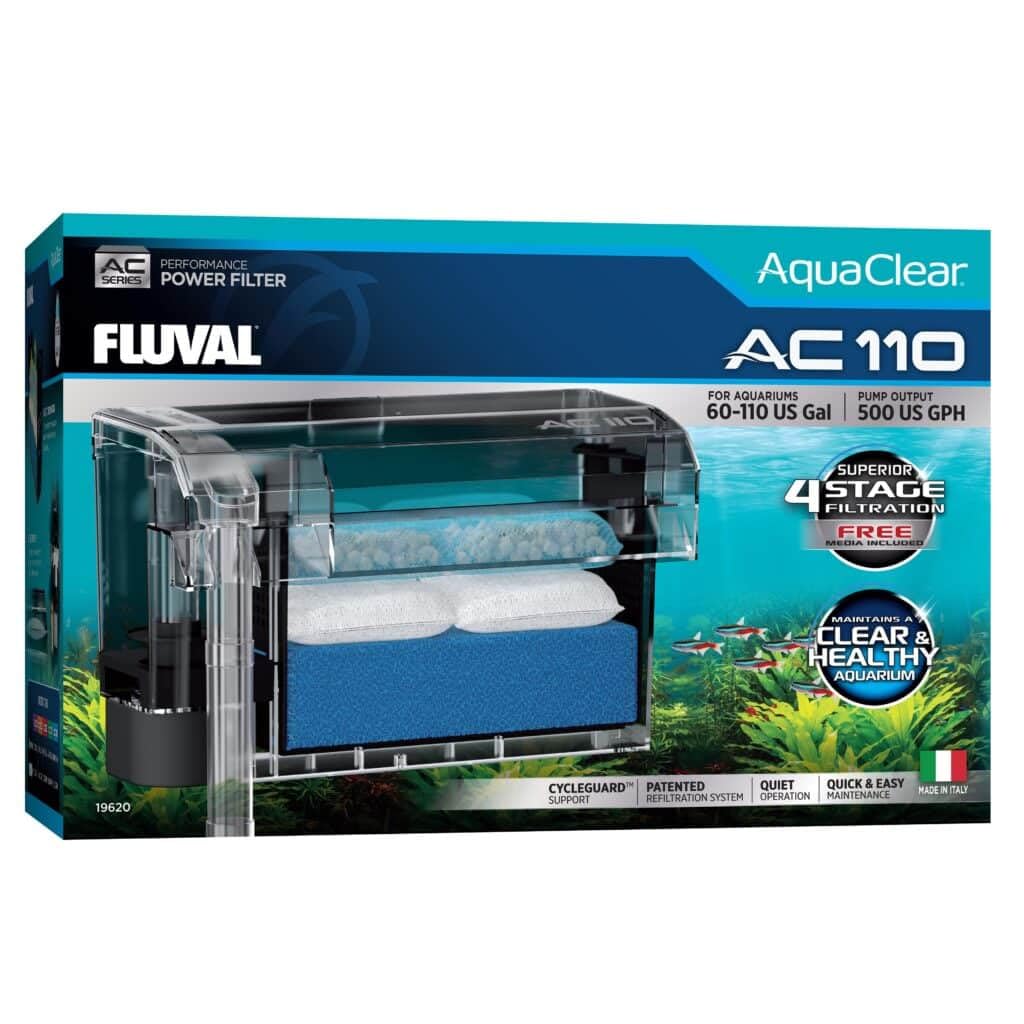 Fluval AC110 filter assembly shows a ready-to-install filtration system for reliable aquarium filtration.