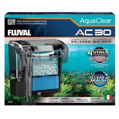 Fluval AC30 front view, compact power filter for small to mid-size aquariums.