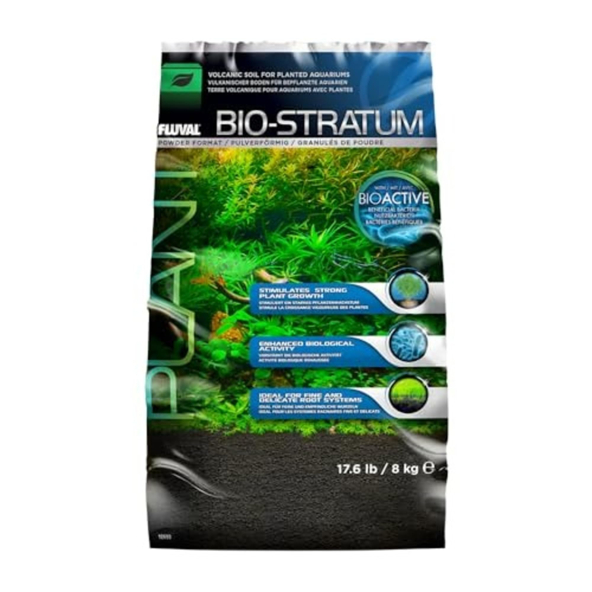 Fluval Bio-Stratum natural volcanic soil texture enriching planted tanks with strong roots.