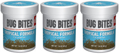 Fluval Bug Bites Tropical bottle on 3-pack, ideal for small to medium tropical fish, providing balanced nutrition.