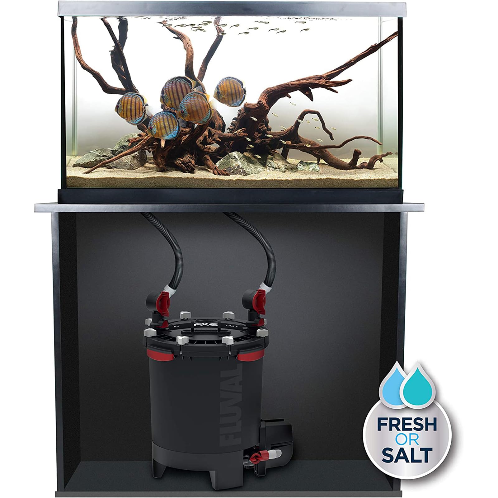 Fluval FX6 media baskets stacked for multistage filtration