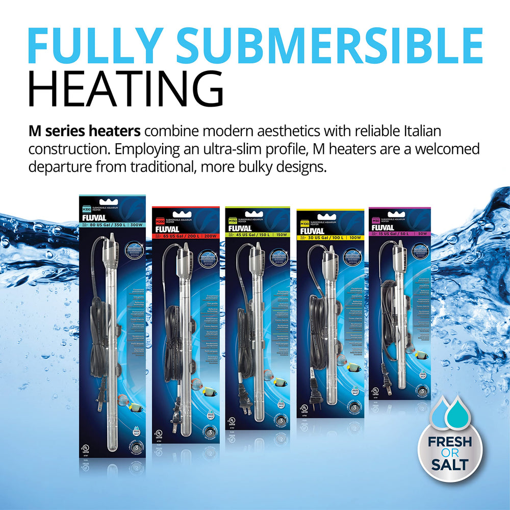 Fluval M 150-Watt heater inside tank demonstrates even heat distribution for stable temps