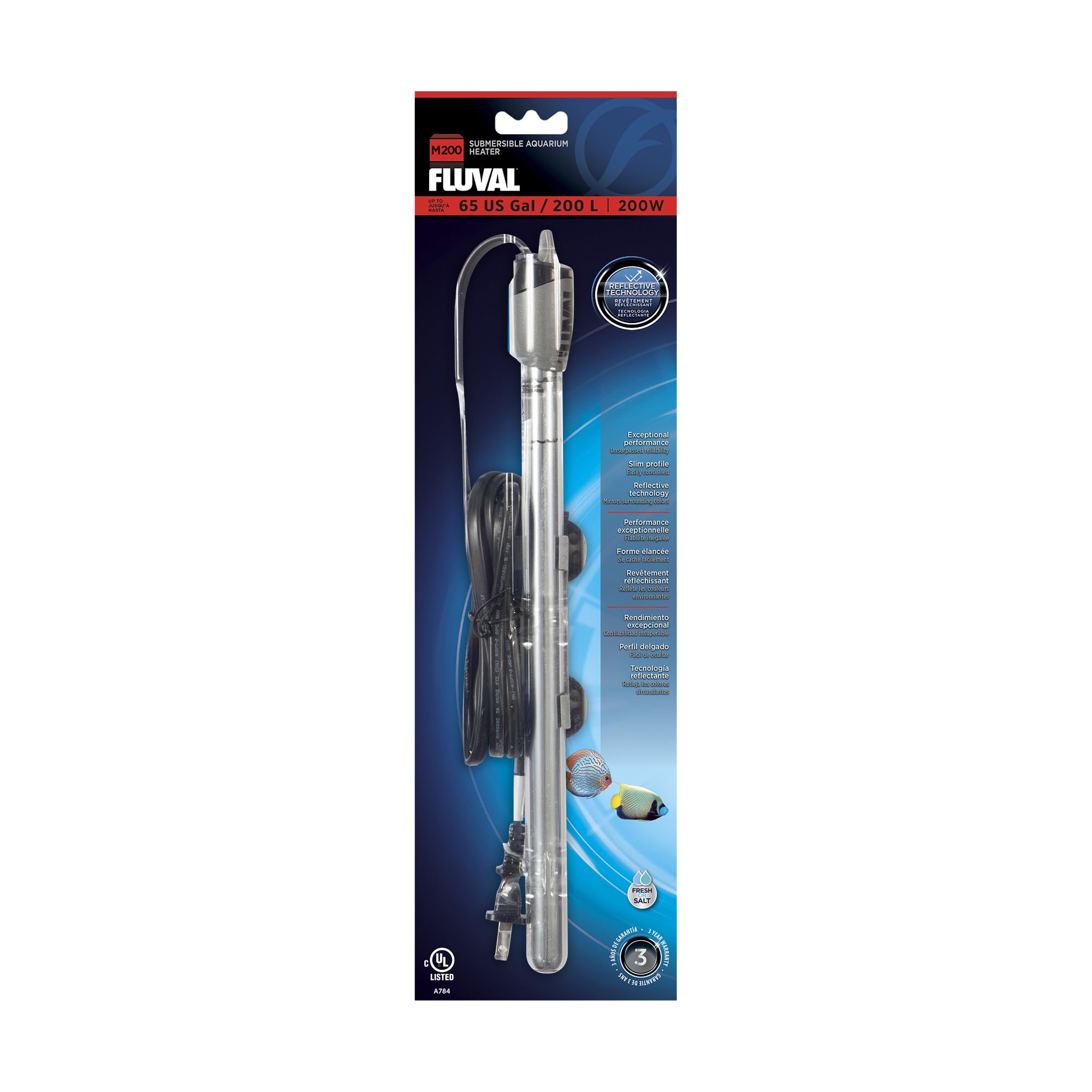 Fluval M mirror technology heater blends with the tank for clean visuals.