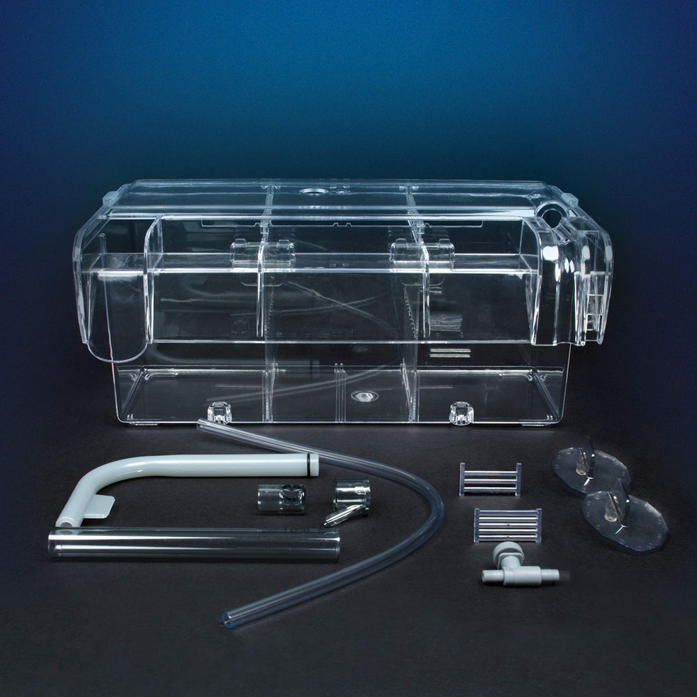 Fluval box attached to the aquarium exterior saves space.
