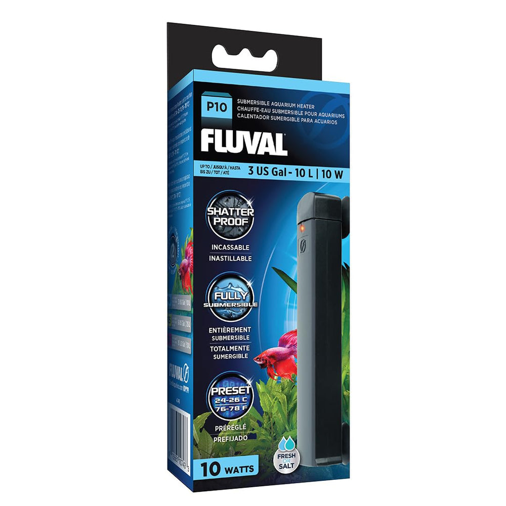 Fluval P10 submersible heater with LED indicator keeps nano tanks at stable temperatures.