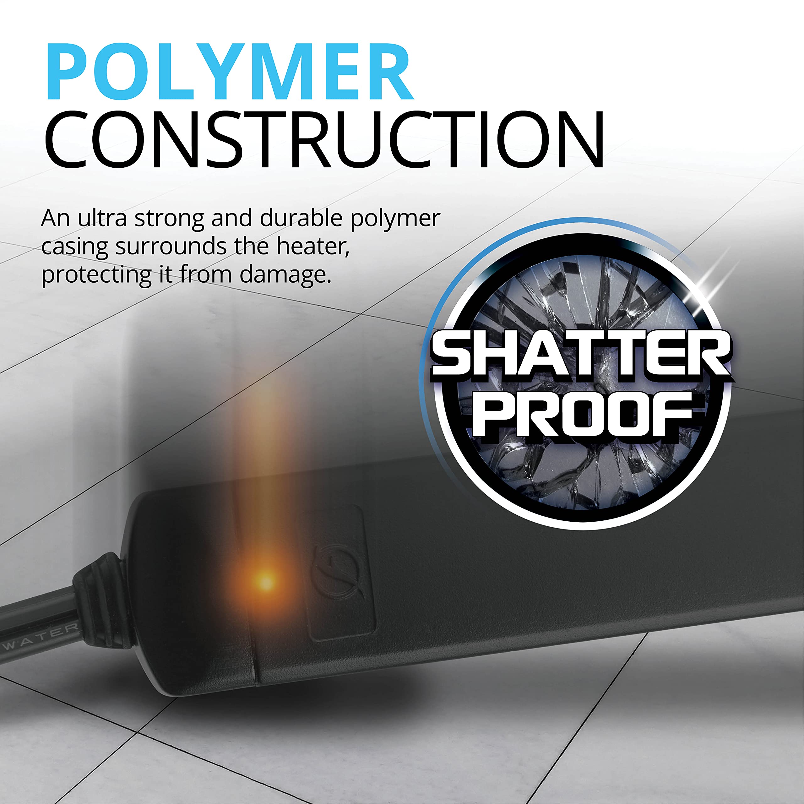 Fluval P50 shatterproof polymer housing protects the tank and inhabitants.