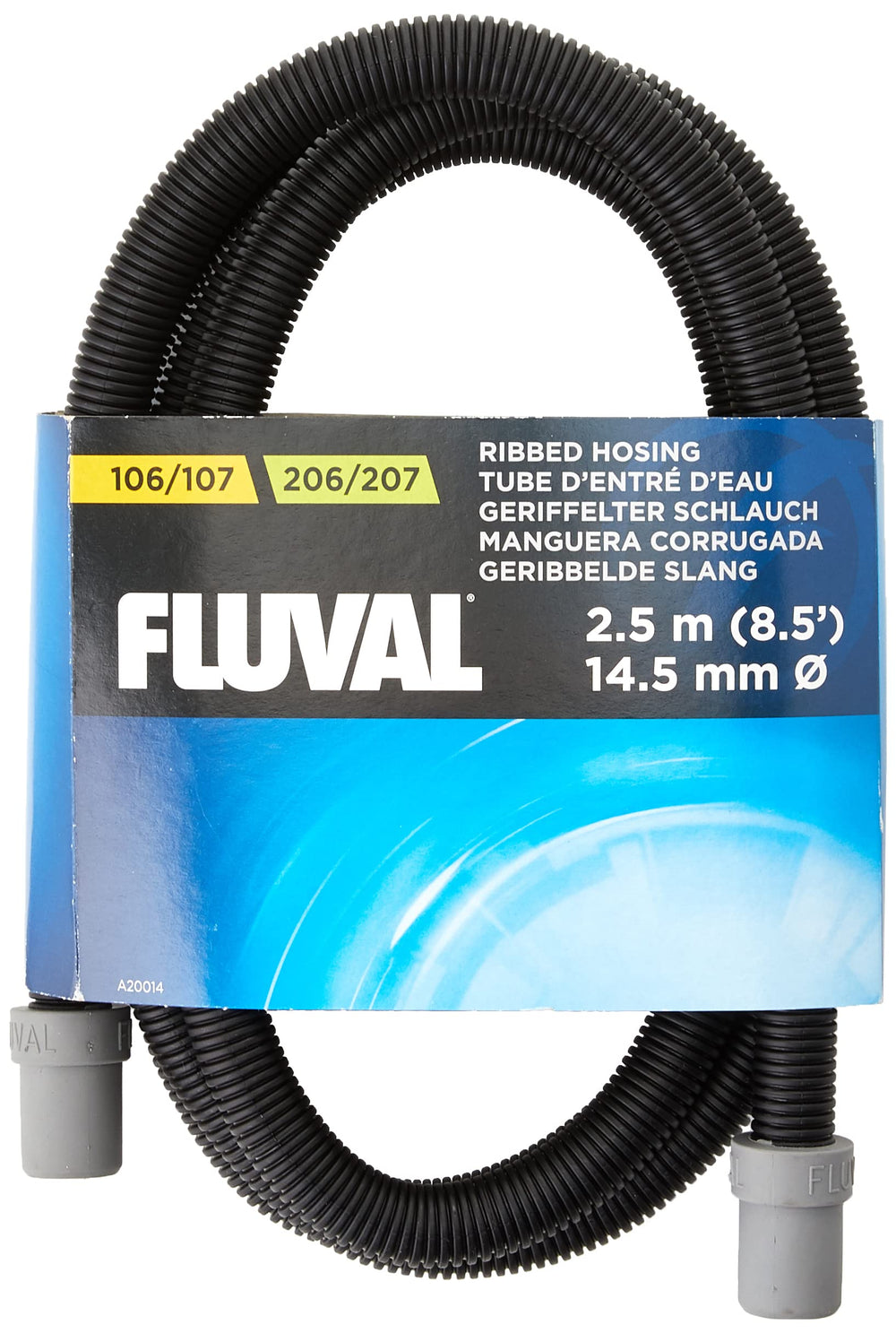 Fluval rib hose 14.5mm close-up shows ribbed design for flexible tubing.
