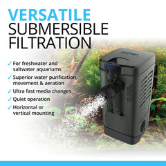 Fluval U1 side view shows space-saving design for compact setups.