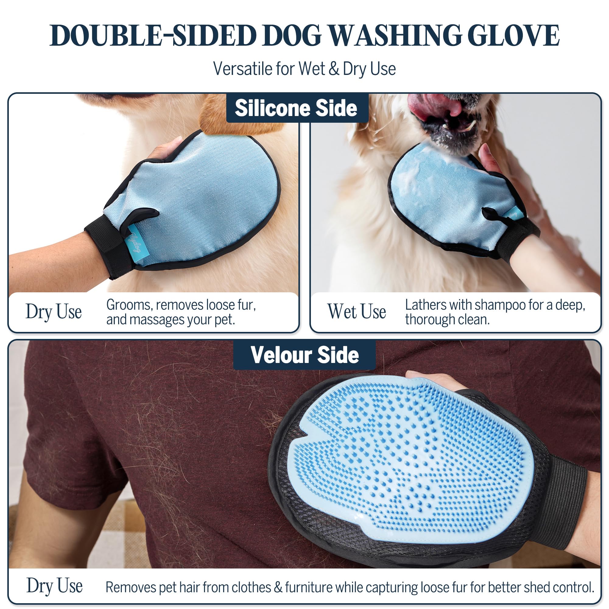 Flydog double-sided grooming gloves for cleansing and fur removal