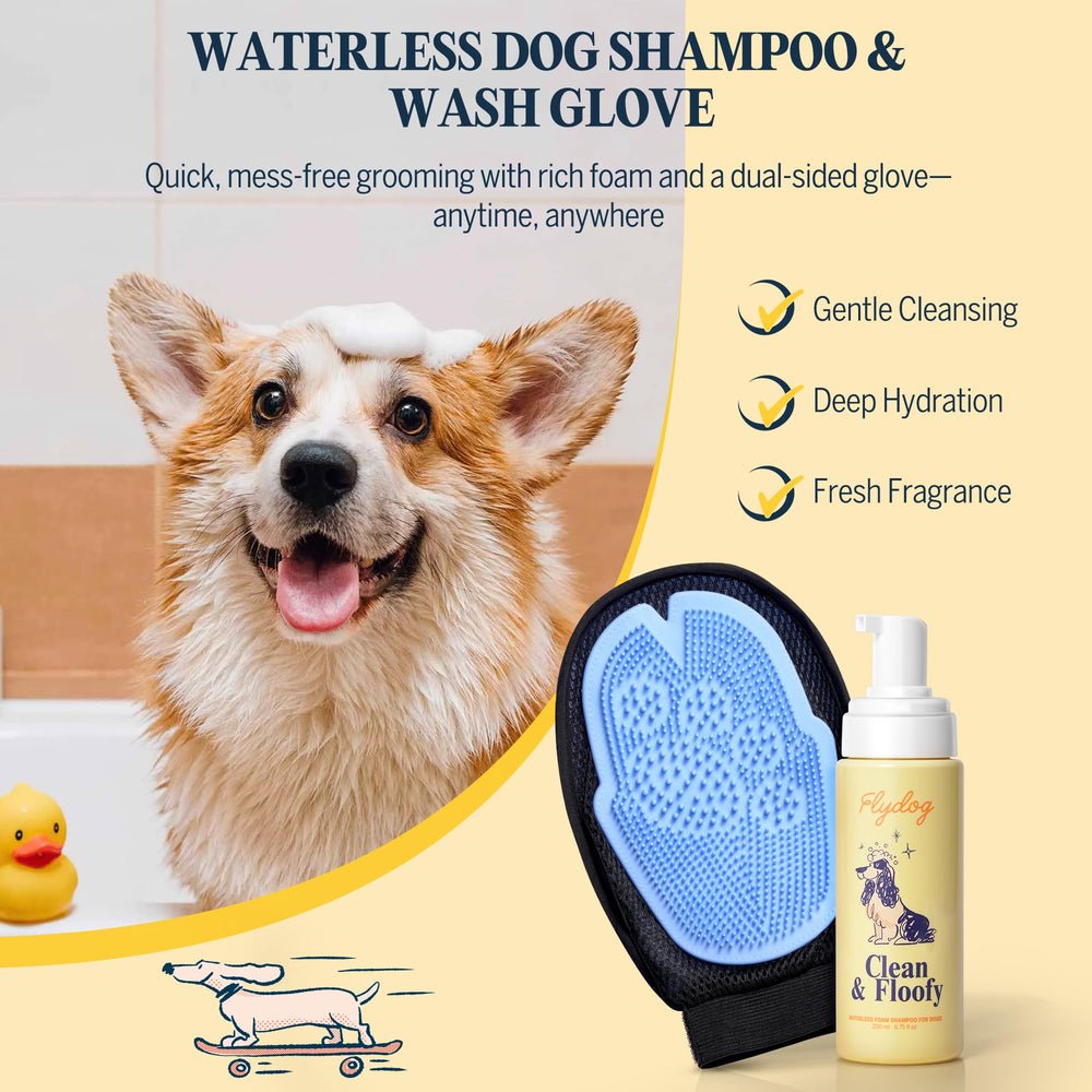 Flydog glove application enabling even lather during bath