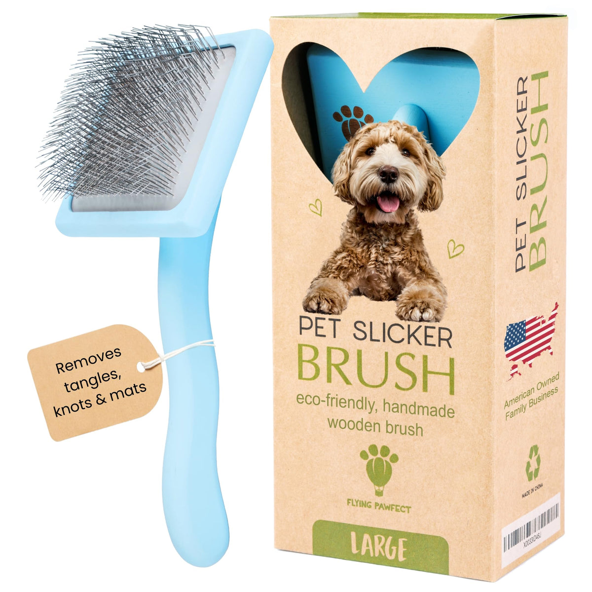 Flying Pawfect dog slicker brush for efficient grooming and detangling