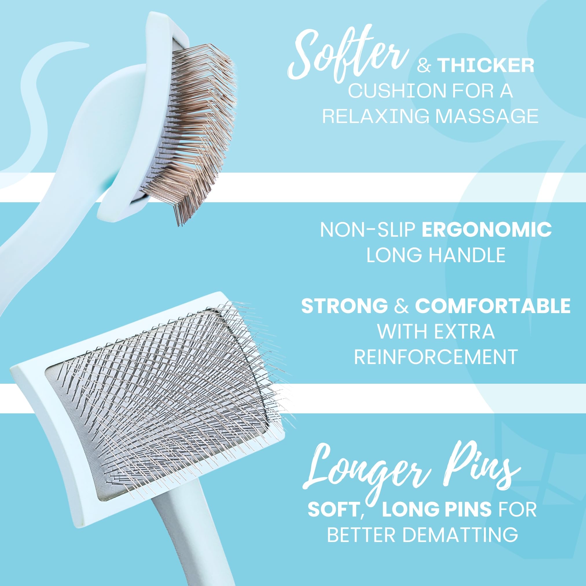 Flying Pawfect slicker brush with longer, softer pins for smooth brushing and massage.