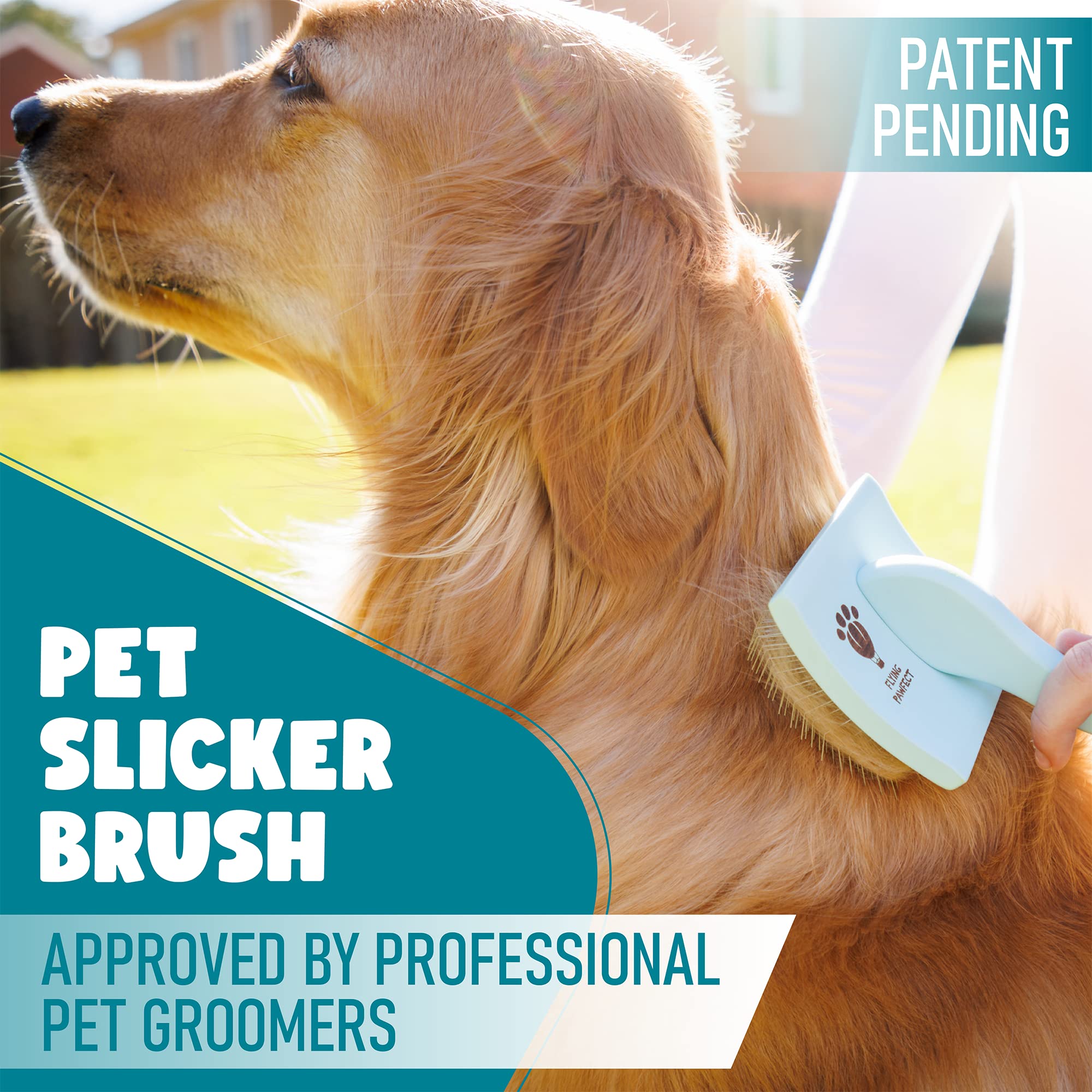 Flying Pawfect slicker brush suitable for professional grooming and home use alike.