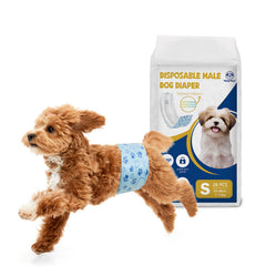 Flying Paws male diapers pack shot highlighting 26-count convenience for training and care