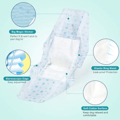 Flying Paws wrap-on diaper worn by small male dog with secure travel protection