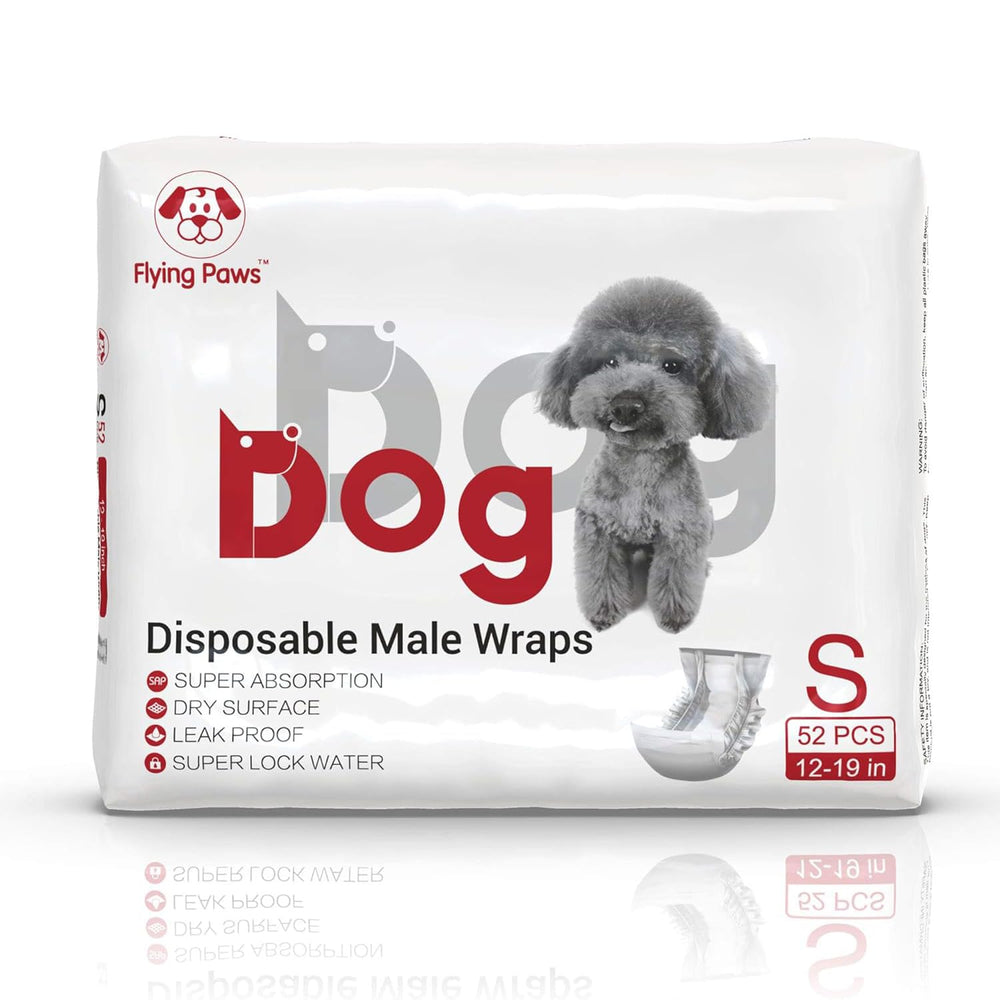 Flying Paws absorbent-core belly bands provide containment and comfort.