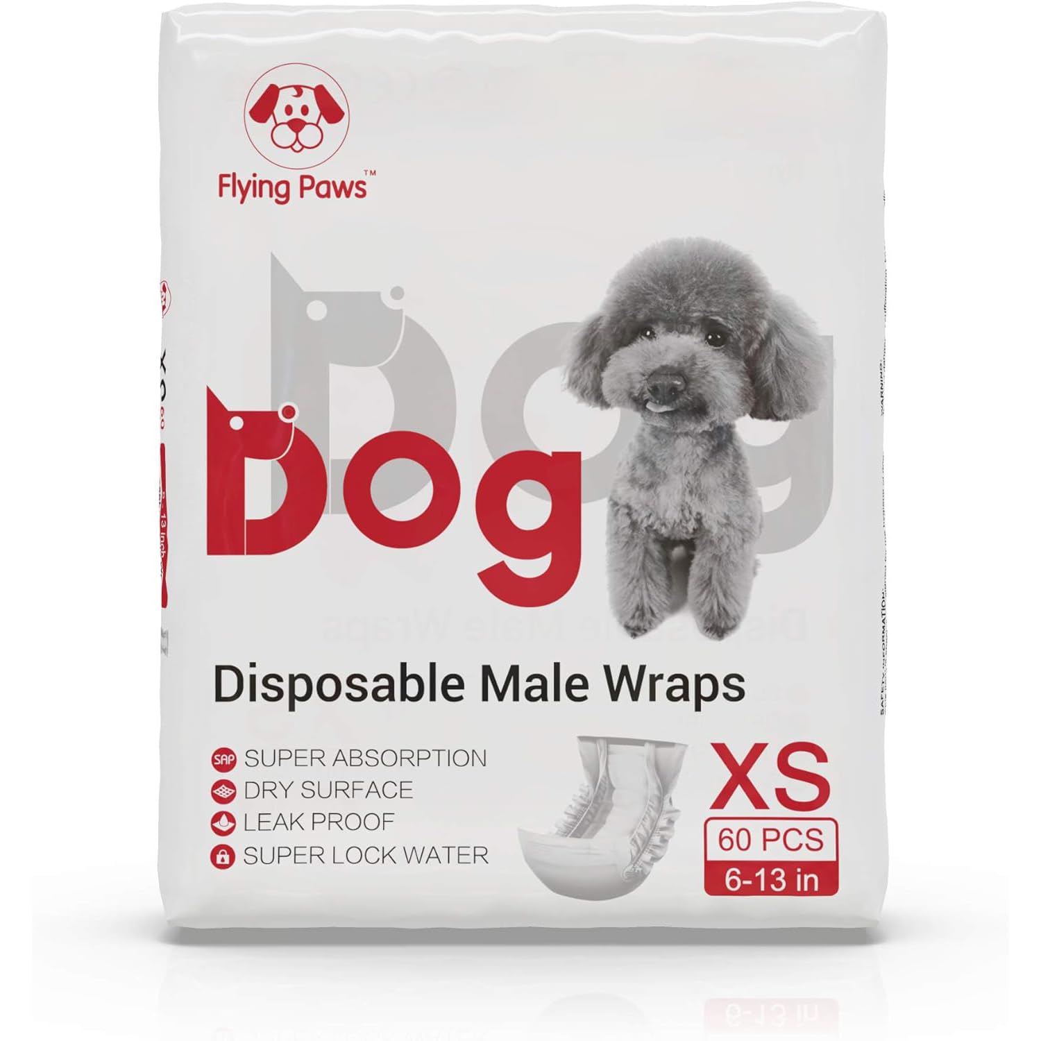 Flying Paws small size wraps fit dogs weighing 10 to 16 pounds.