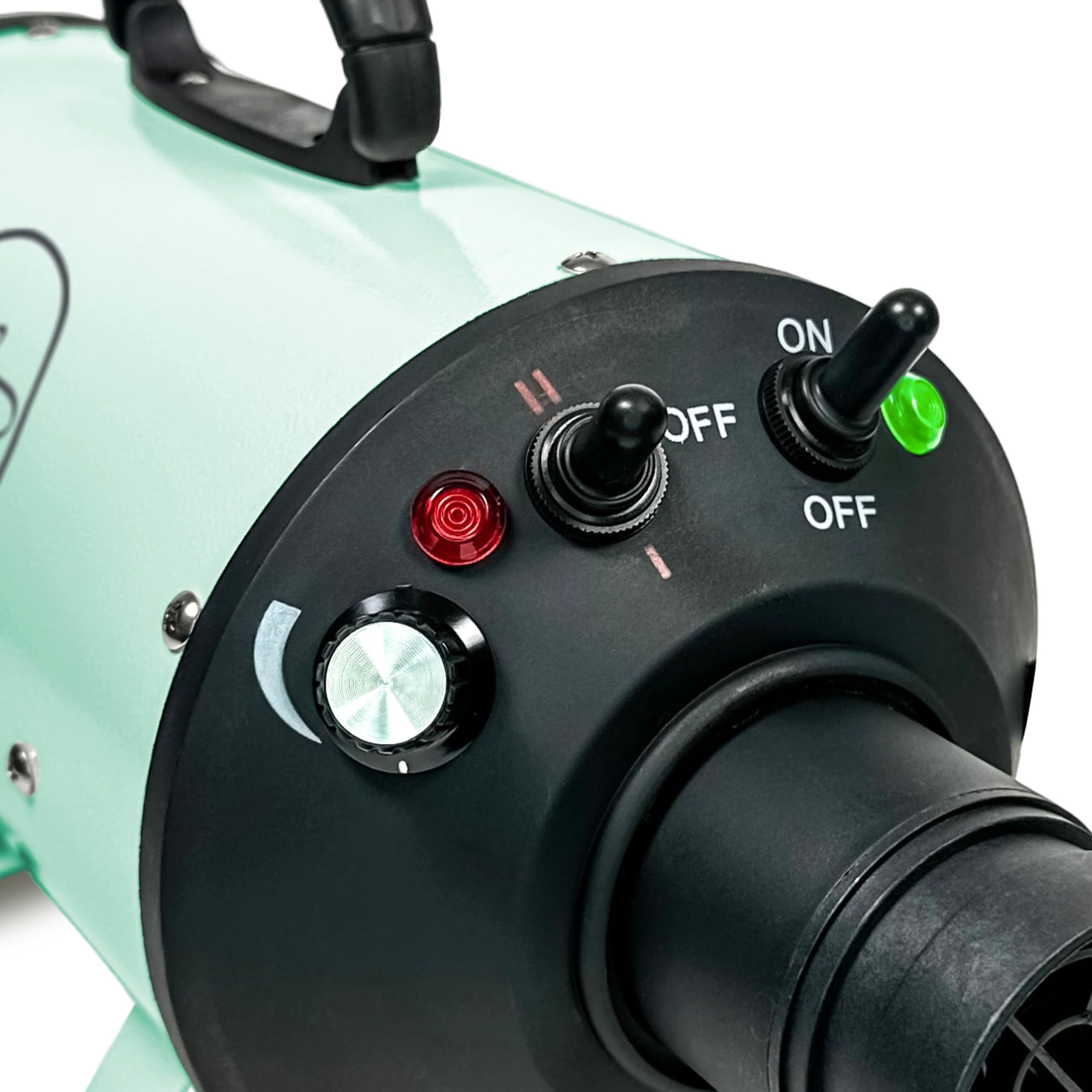Flying Pig Grooming dryer with hose extended, versatile for home and pro use.