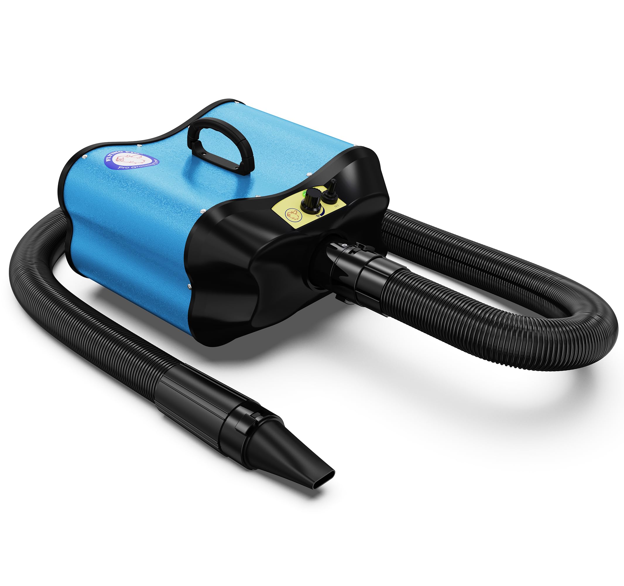 Flying Pig Grooming dryer with teal body for powerful, quiet grooming sessions