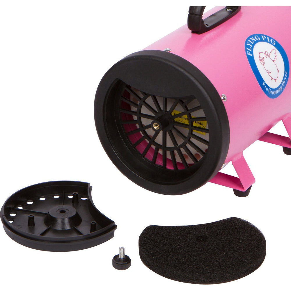 Flying Pig High Velocity Dryer Flying One pink hose and nozzles show flexible setup for efficient coat drying.