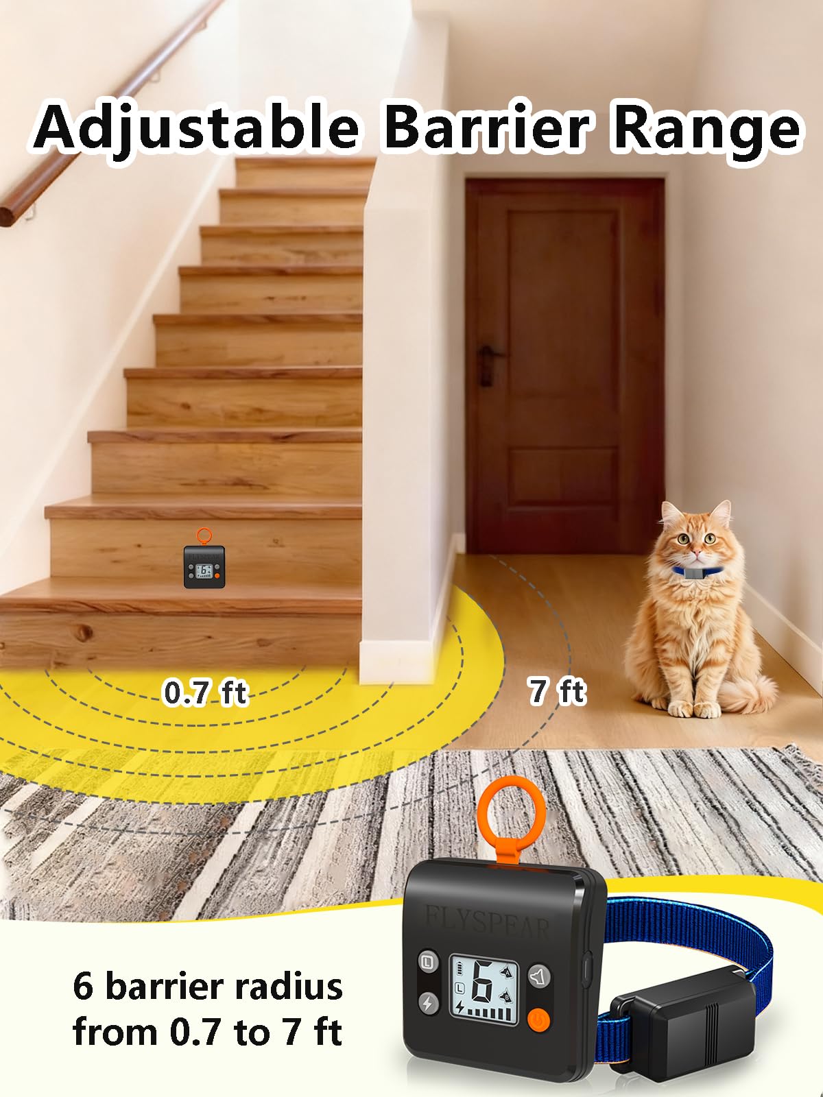 FlySPEAR barrier radius range from 0.7 to 7 feet demonstrated.