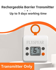FLYSPEAR barrier transmitter shown mounted or laid flat for versatile placement.
