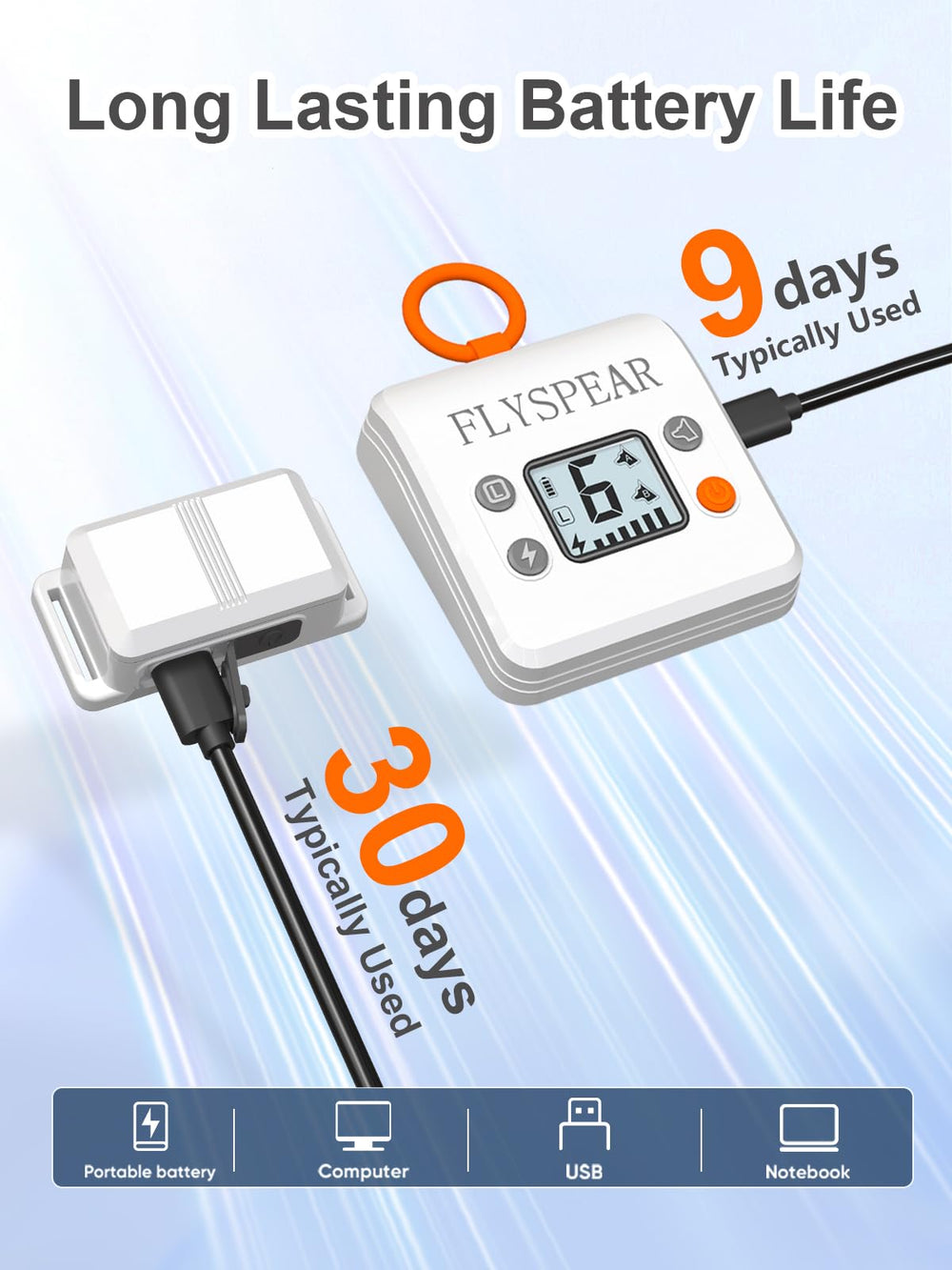 FLYSPEAR rechargeable transmitter and long-life collar