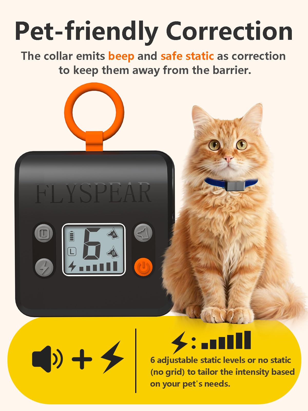 FlySPEAR collar emits beeps and gentle correction for training.