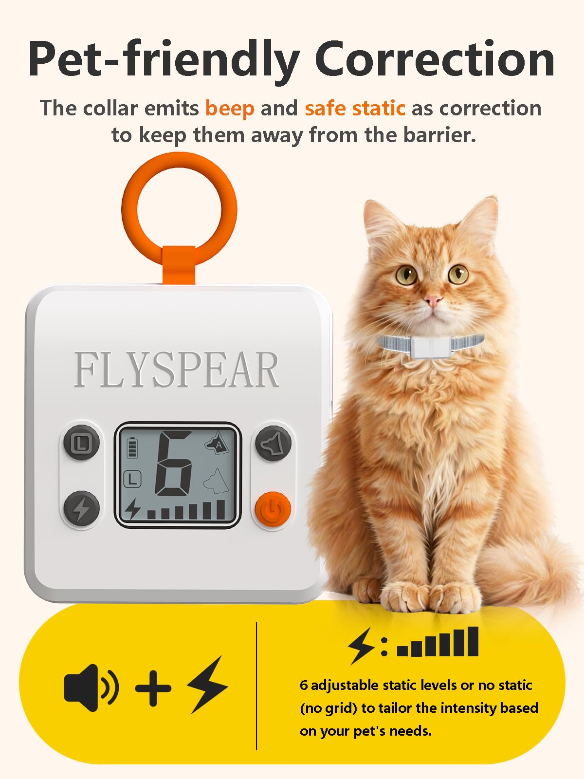 FLYSPEAR beeps and static levels illustrate pet friendly correction