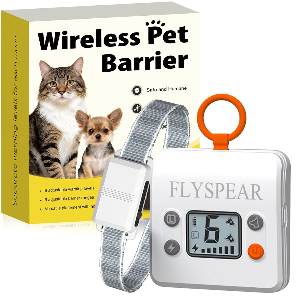 FLYSPEAR wireless barrier collar-hook shows portable boundary for cats
