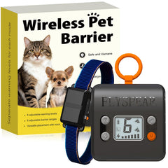 FlySPEAR wireless barrier collar on a cat enabling safe area training.