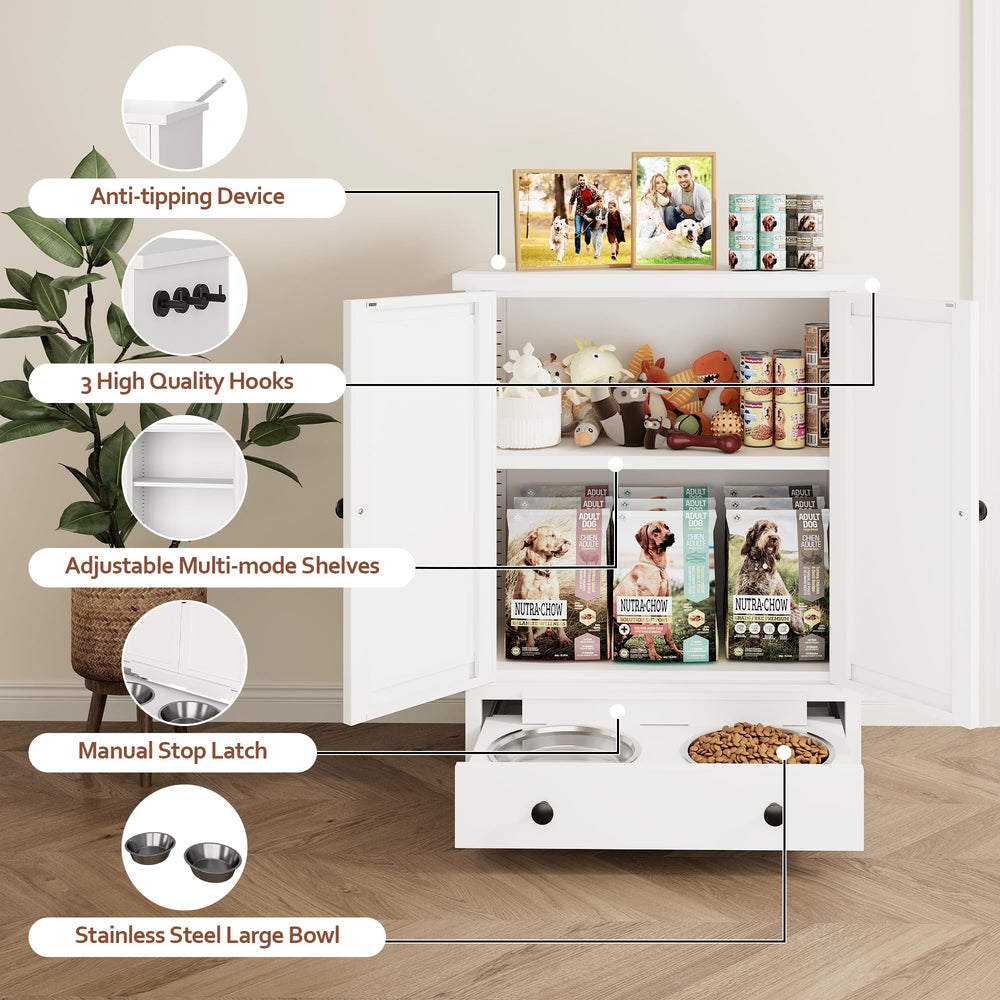 Fmlud pet feeder station with leashes on three hooks