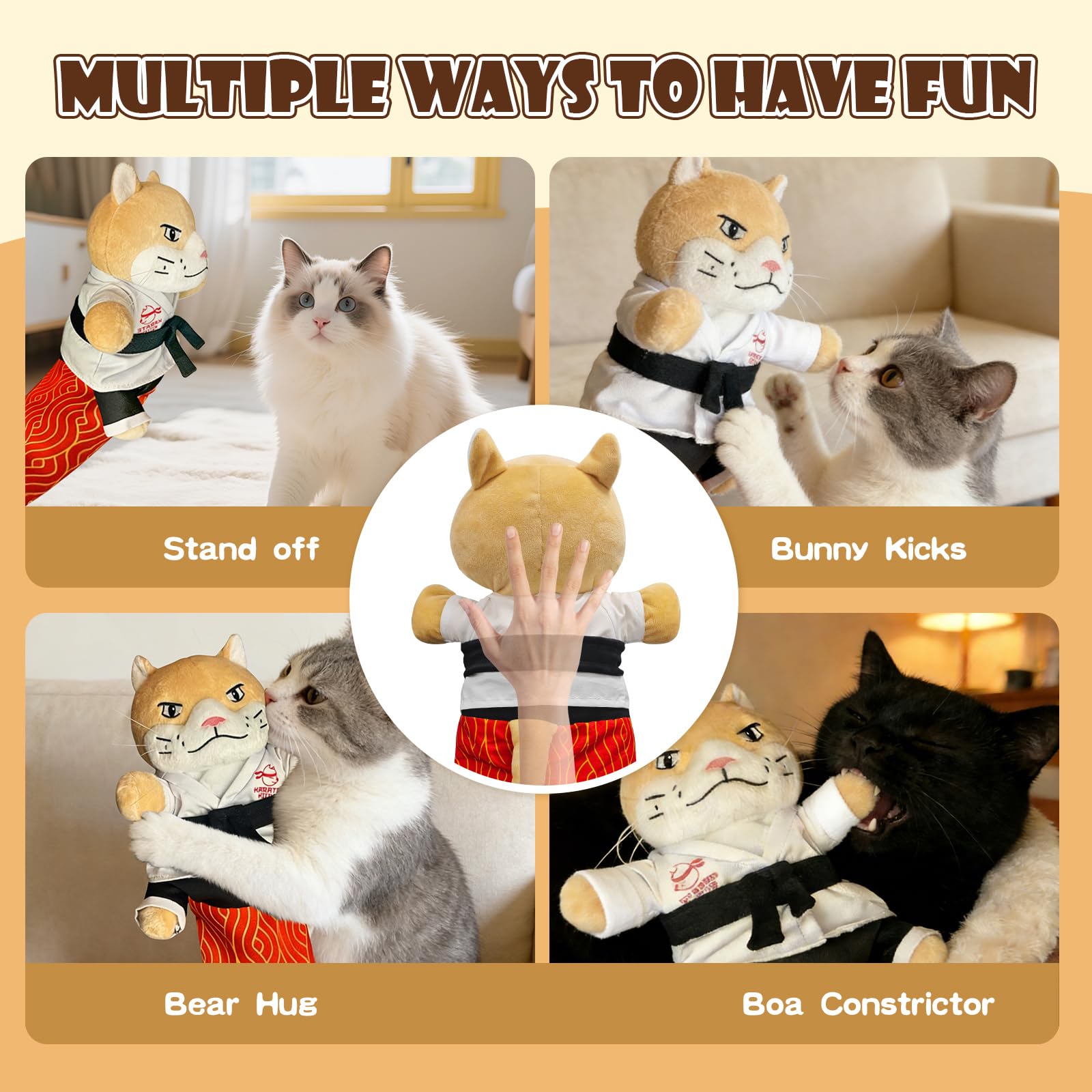 Fmnung karate kitty puppet feathers attachment adds fresh interest.