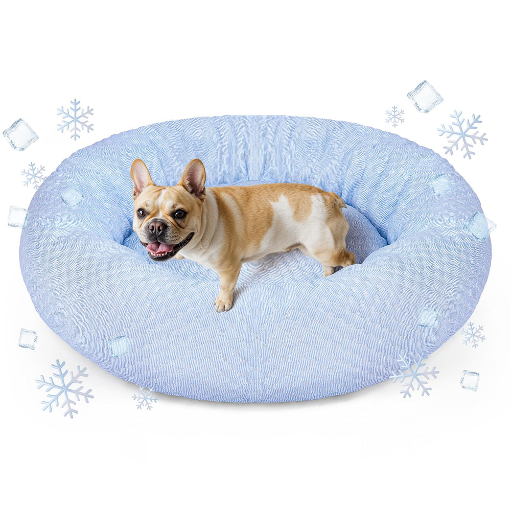 Foamio Donut Bed with cooling fabric keeps small dogs comfortable.