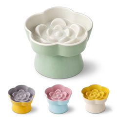 FOCPB ceramic elevated slow feeder bowl with maze aids slower meals for indoor cats.