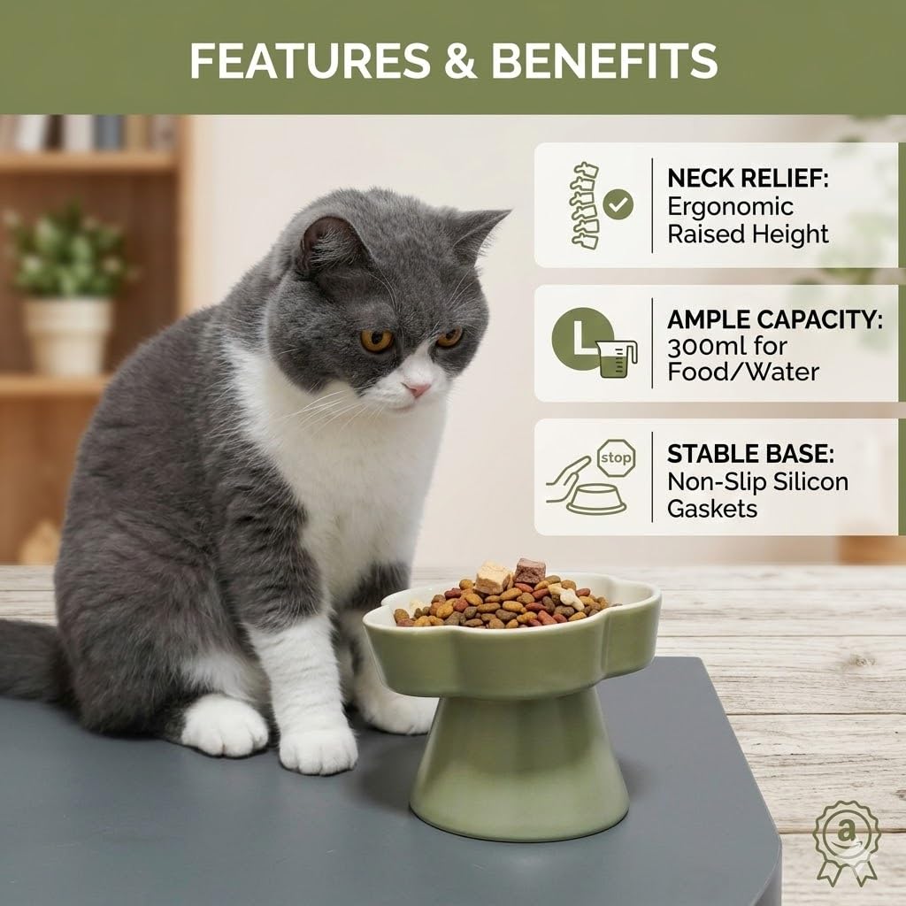 FOCPB dishwasher-safe ceramic bowl offers versatile use for dry and wet food.
