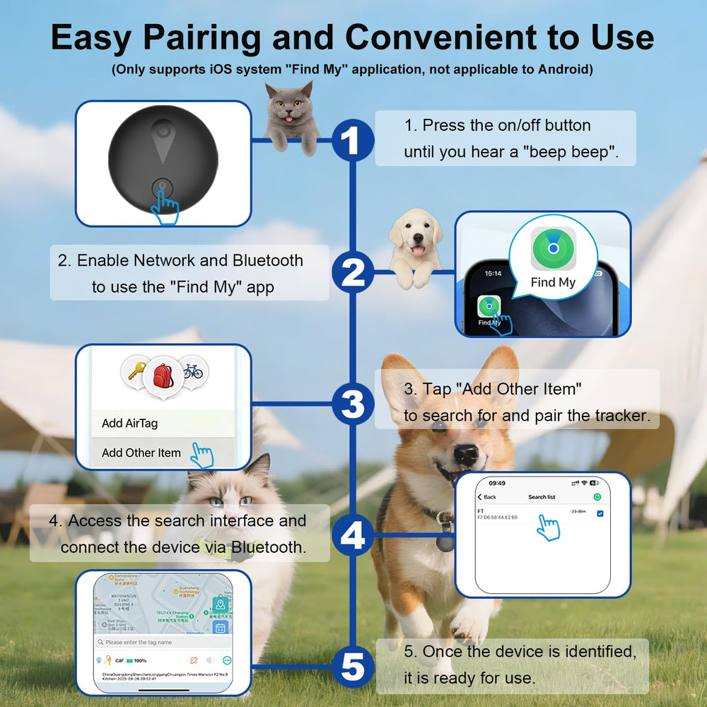 Focushine GPS tracker works with Apple Find My on iPhone for easy tracking.