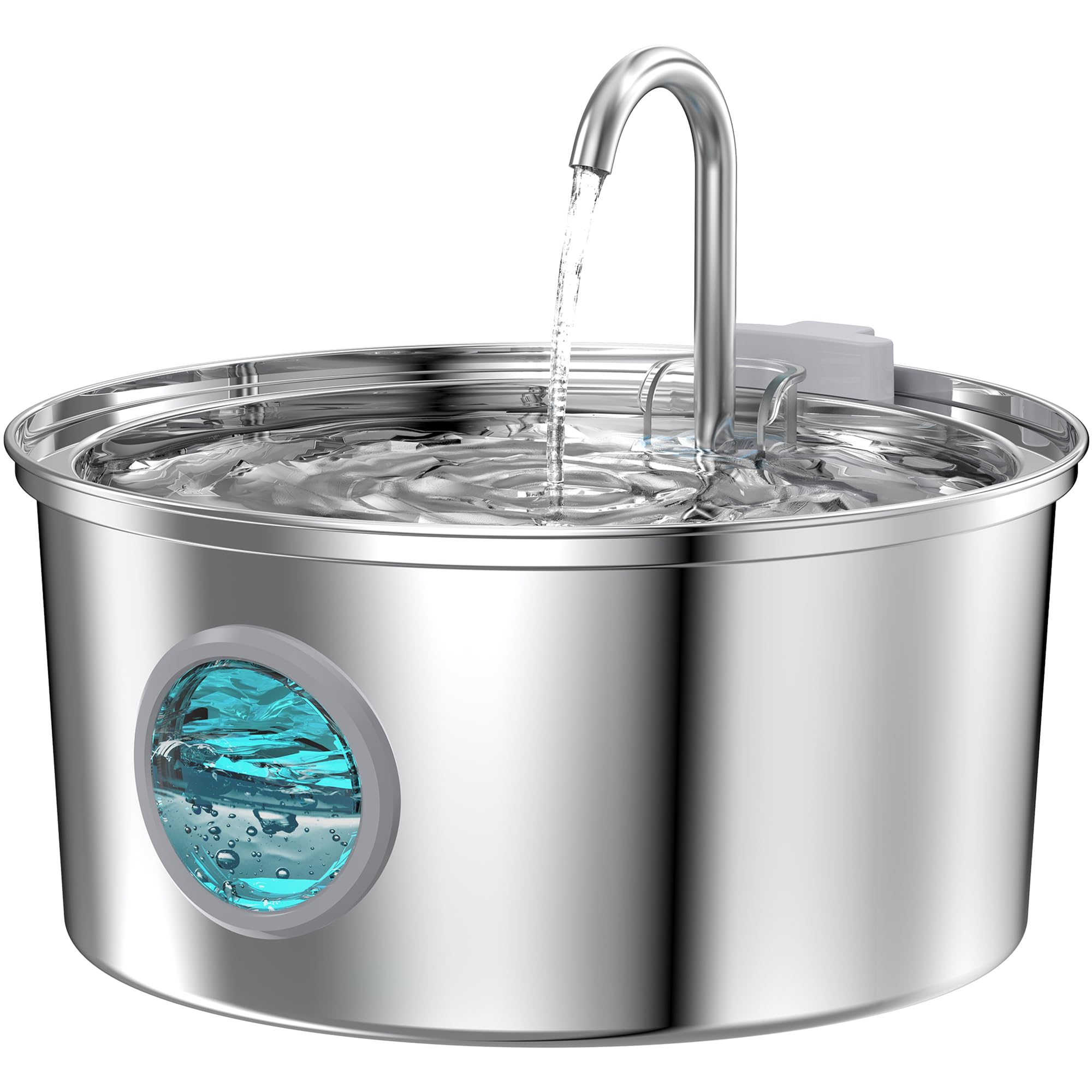 FOFNON cat water fountain stainless steel full view shows 3.2L capacity for longer hydration