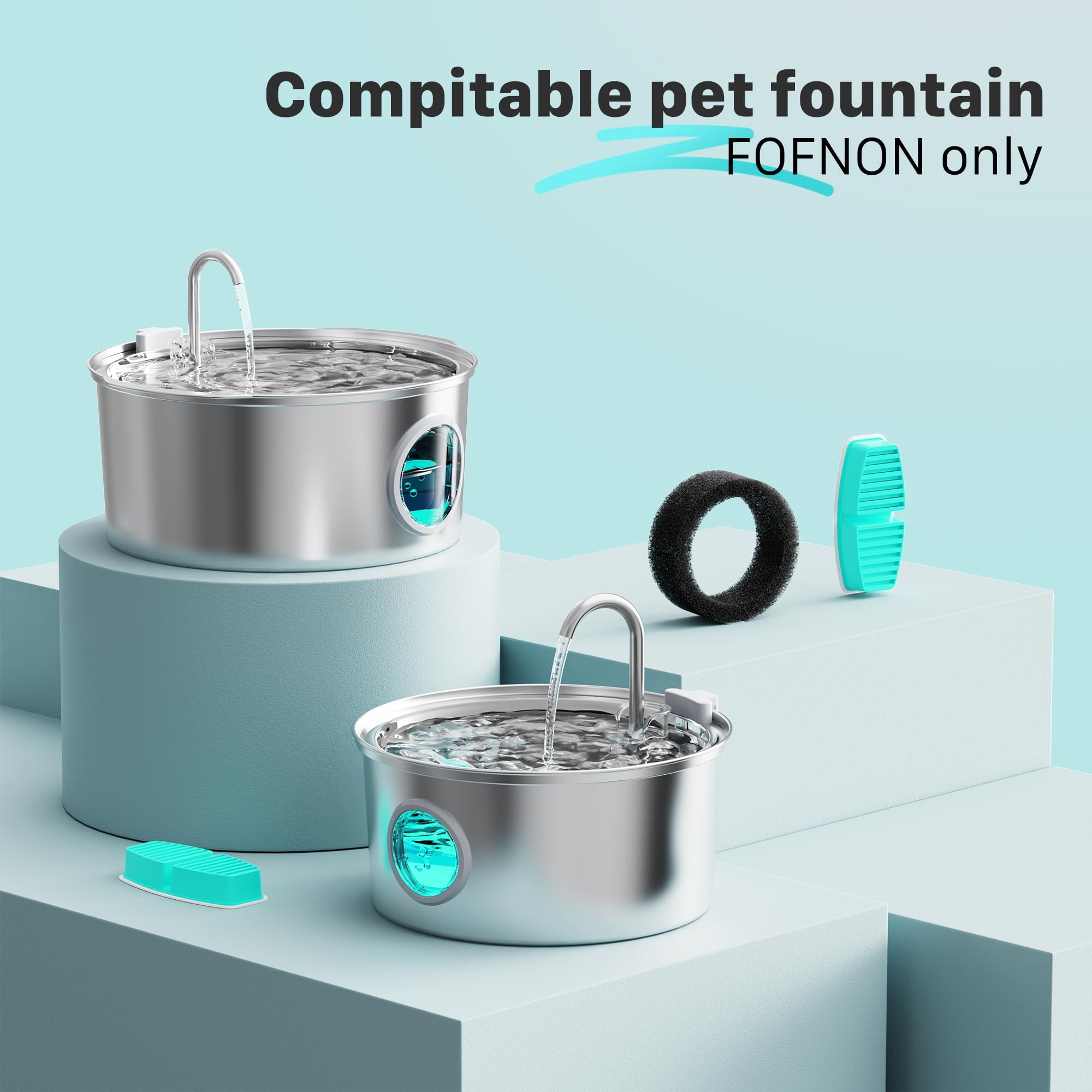 FOFNON filter sponges arranged for efficient filtration in fountains
