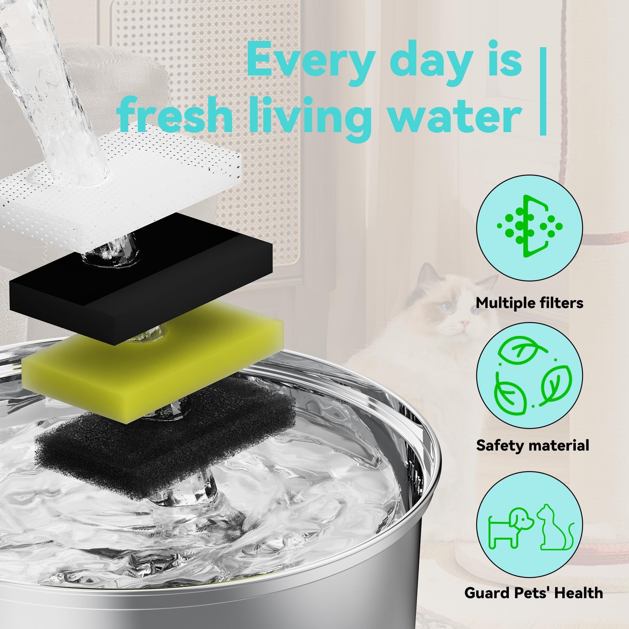 FOFNON installed filter in fountain demonstrates quick maintenance routine.