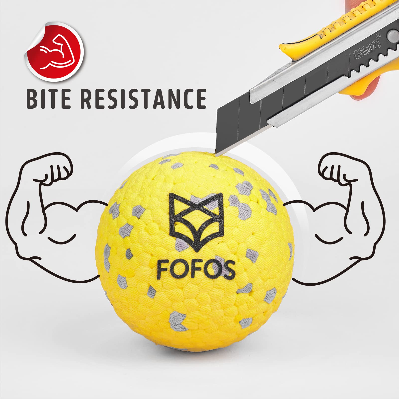 FOFOS 3D-pattern dental massage ball designed to massage gums during chewing.