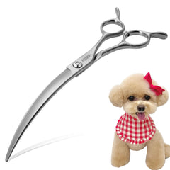 FOGOSP 45° curved dog grooming scissor shapes round heads with precision.