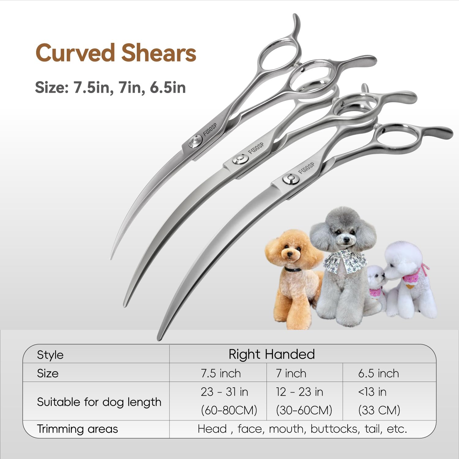 FOGOSP curved head and facial trim scissor ideal for small dogs.