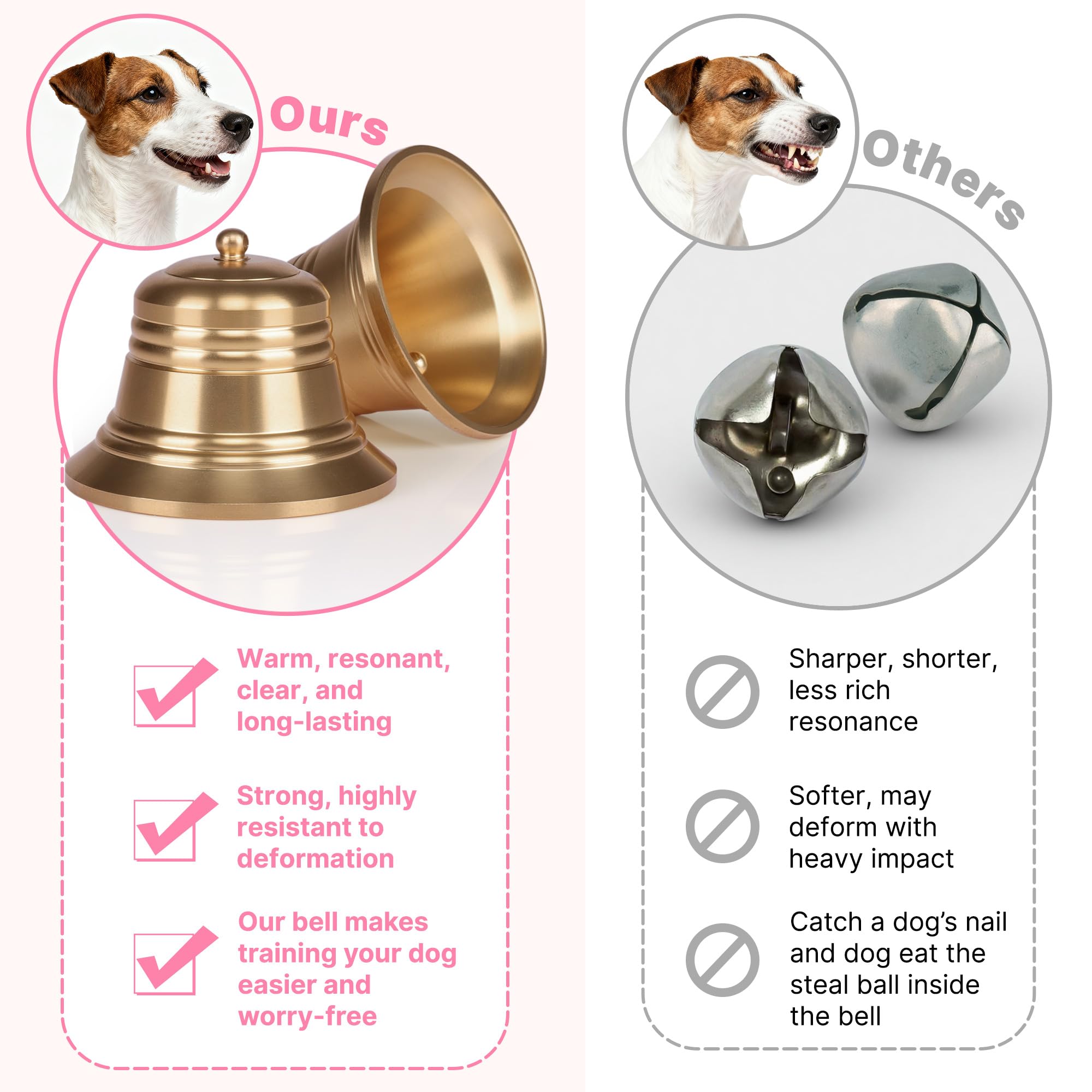 FOLKSMATE pink leather dog door bell front view showing sturdy design
