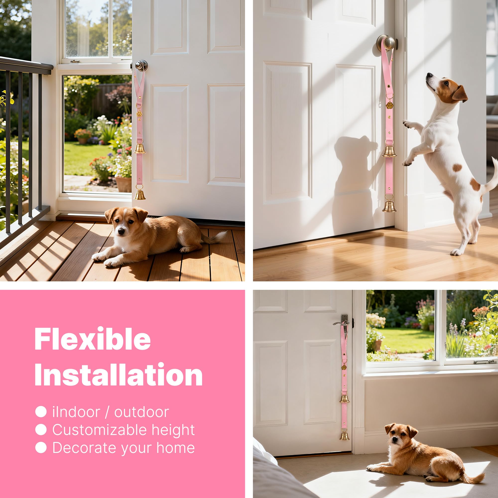 FOLKSMATE puppy training bell in pink leather for calm routines