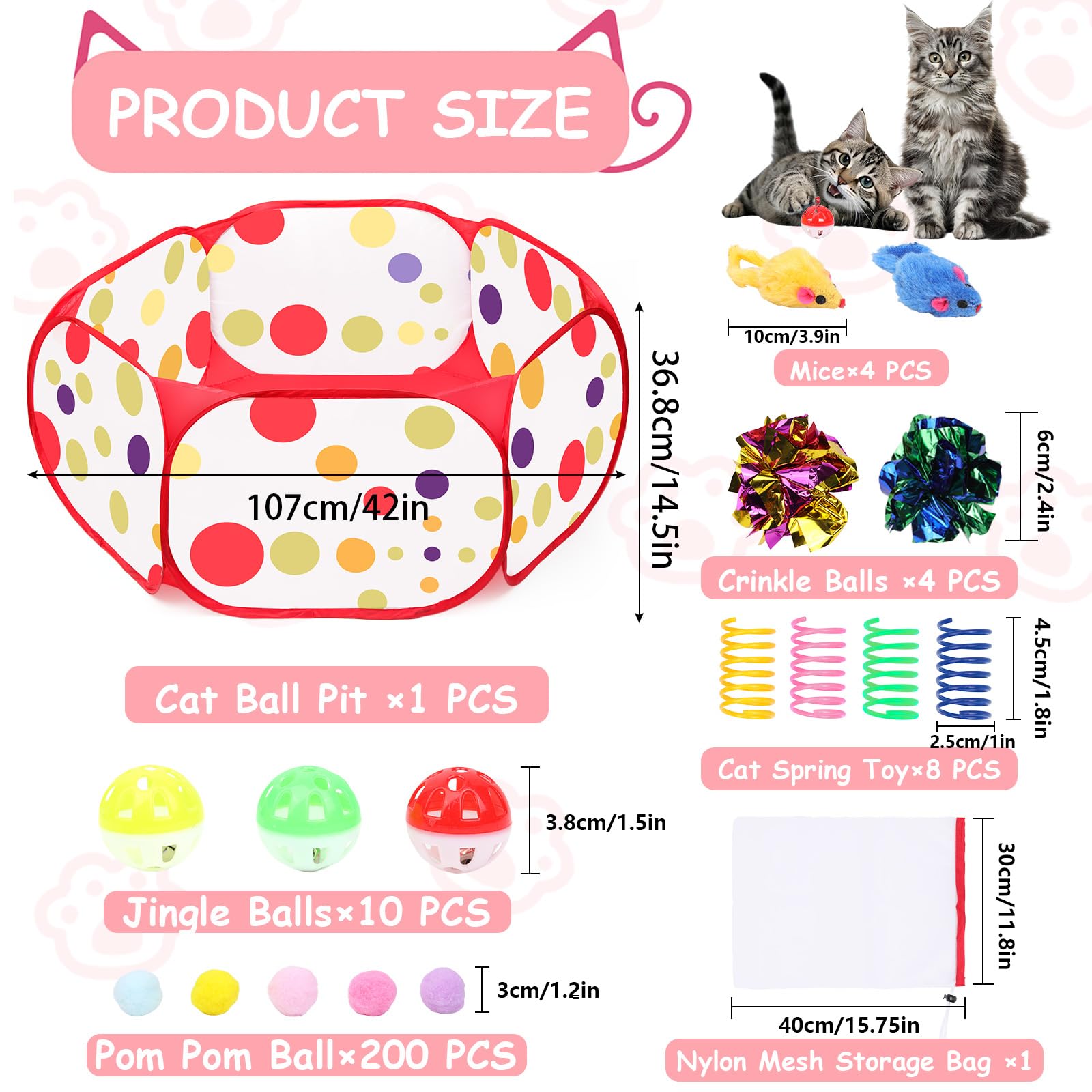 Fooind pom-poms 200-count inside the ball pit for interactive play.